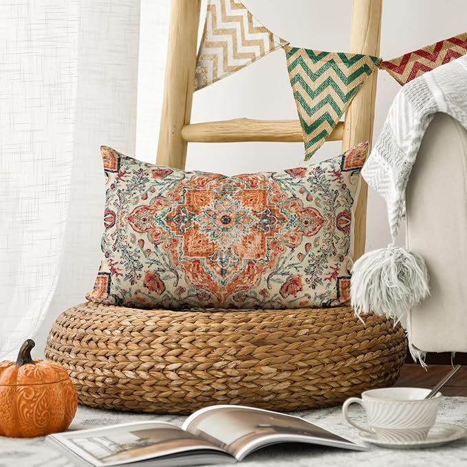 AVOIN colorlife Boho Throw Pillow Cover, 12 x 20 Inch Bohemia Ethnic Style Carpet Pattern Cushion Case for Sofa Couch