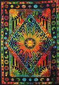 Popular Handicrafts Wall Hanging Tapestry for Bedroom Hippie Burning Sun and Moon Meditation Bohemian Hippy Psychedelic Design Indian Tapestries Bedspread 30 x 40 Inches (76 x 101 cms), Blue