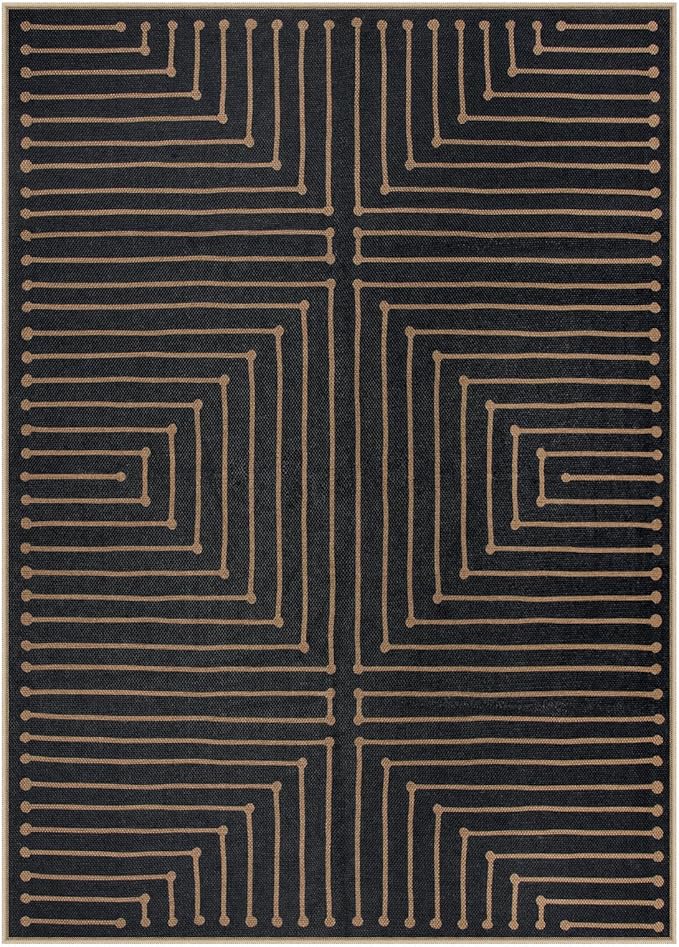 Lahome Neutral Geometric Outdoor Rug, 5x7 Black Living Room Dining Room Rug Indoor Outdoor Carpet, Farmhouse Rhombus Non Slip Non Shedding Carpet for Patio Deck Office Classroom