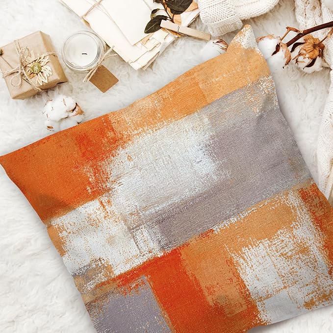 COLORPAPA Orange Grey Throw Pillow Covers 20x20 Set of 4 Decorative Cushion Cover Beige Abstract Art Painting Pillowcase for Sofa Bedroom Living Room Décor