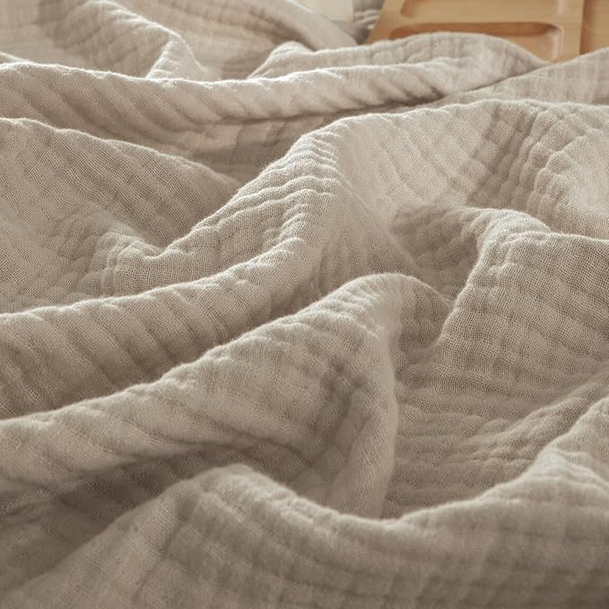 PHF 100% Cotton Muslin Blanket Twin XL Size 66"x90", 4-Layer Lightweight Gauze Throw, Breathable Cloud-Soft Minimalist Blanket for Bed, Couch, Camping & Baby, Taupe, Ideal Gift