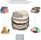 REDEARTH · UNSTUFFED Pouf Ottoman Cover Textured Boho Storage Cube Bean Bag Farmhouse Poof Pouffe Footrest for Living Room, Bedroom, Kidsroom; 100% Cotton (18"X18"X18"; Black Natural)