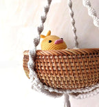 Boho Hanging Rattan Basket - 8.7” Woven Plant Hanger for Dried Flowers & Greenery - Decorative Macrame Wall Basket for Indoor Home Decor - Handmade Wicker Storage for Farmhouse, Living Room