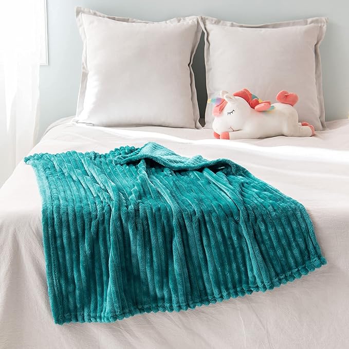 MIULEE Fleece Blanket, Durable Plush Fuzzy Extra Soft Warm Cozy Teal Blue Striped Flannel Throw Blanket for Couch Sofa Bed 30"x40", Turquoise