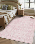 4x6 Rug for Living Room Bedroom, Pink Washable Throw Rugs, Vintage Retro Boho Area Rugs, Non Slip & Low Pile Accent Carpet for Indoor Nursery Room, Dining Room, Kids Girls Room