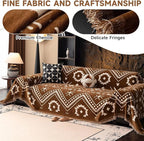 VClife Bohemian Couch Cover Aztec Geometric Chenille Sofa Cover for Sectional Couch - Brown and White Zigzag Pattern Sofa Slipcover for 2 Cushion Couch Sofa 71" X 150"
