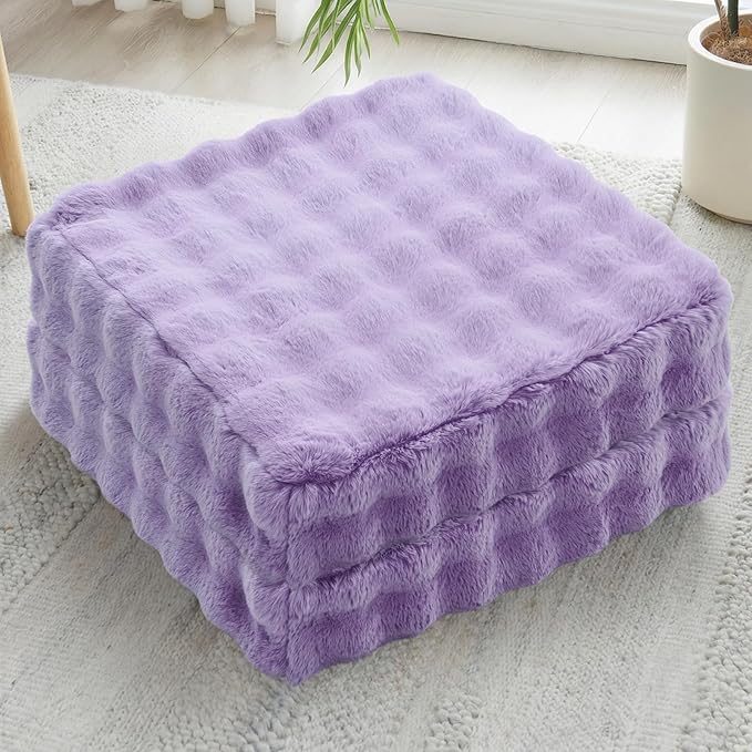 2 Pcs High Density Foam Floor Pillow - Upgraded Large Pillows Seating for Adults - Outdoor Floor Cushion with Soft Tufted Cover - Yoga Pillows for Sitting On Floor - 22 Inch Light Purple