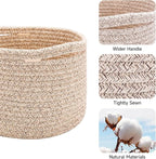 Small Basket for Organizing | Cube Shelf Closet Storage Baskets | 9.7×9.7×7.1” | Woven Rope Gift Basket | Nursery | Round 3 Packs Mixed Brown
