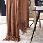 LOMAO Knitted Throw Blanket with Tassels Bubble Textured Lightweight Throws for Couch Cover Home Decor (Caramel, 60x90)