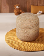 Palisa Ottoman Jute Pouf Handmade Knitted Poof Bean Bag Filling | Boho Pouffe for Living Room & Bedroom | Foot Rest Poufs for Office Home Decor (Natural, 16" D x 16" W x 18" H)