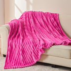 NEWCOSPLAY Super Soft Twin Blanket Hot Pink Premium Silky Flannel Fleece 3D Ribbed Jacquard Lightweight Bed Blanket All Season Use (Hot Pink Ribbed, Twin(60"x80"))