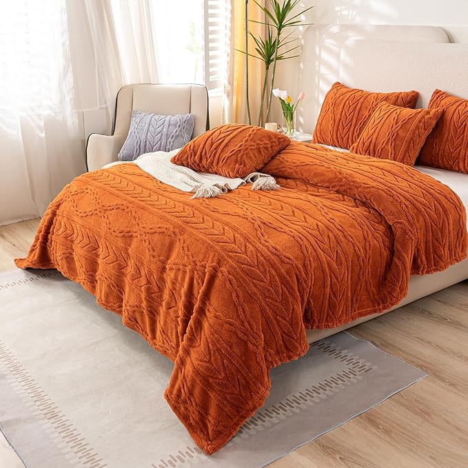 YUSOKI Queen Size Blanket Single Layer,Weight(4.4lb),370GMS-3D Stylish Design for Gift Home Decor (Burnt Orange,90"x90")
