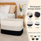OIAHOMY 108L Large Cotton Rope Basket, Rectangle Woven Baskets for Storage, Nursery Blanket Storage Living Room, Toy Basket With Handle-25”x16”x16”-Gradient Black