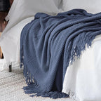 LOMAO Knitted Throw Blanket with Tassels Bubble Textured Lightweight Throws for Couch Cover Home Decor (Navy, 60x80)