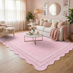 GarveeHome Scalloped Washable Area Rugs 4x6 Entry Rug Non Slip Pink Playroom Rug Small Living Room Area Rug Soft Non Shedding Low Pile Stain Resistant Carpet for Kitchen Bedroom Nursery, Pink