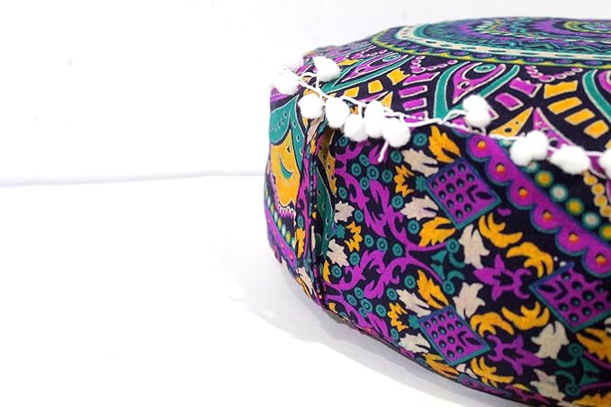 INDIAN CRAFT CASTLE ICC Floor Pillows & Cushion Covers Decorative Hippie Mandala Pouf Pillow Covers Seating Meditation Cushion Cover Large Boho Ottoman Case Pillowcase Couch New Pink, 24" Round