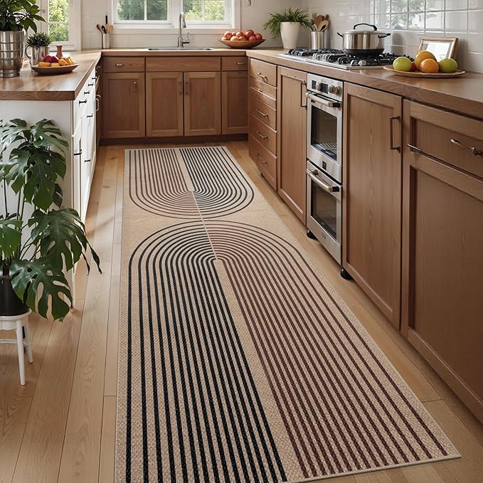 Tangsoo Rainbow Easy Jute Rug 2.6x10 Washable Runner Rug for Hallways,Non-Slip Thin Dark Brown Outdoor Rug,Modern Farmhouse Carpet for Porch Laundry Bedroom Living Room Entryway
