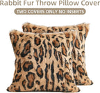 MOOX Rabbit Fur Throw Pillow Covers Decorative Fluffy Soft Fuzzy Plush Luxury Genuine Animal Skin Lumbar Pillow 18"x18" Cushion Cover, Leopard Print