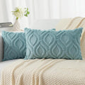 decorUhome Cozy Textured Throw Pillow Covers 12x20 Inch Set of 2, Soft Plush Faux Wool Aqua Accent Couch Pillow Covers for Modern Farmhouse Sofa Bed Living Room