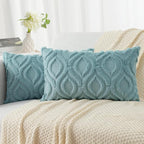 decorUhome Cozy Textured Throw Pillow Covers 12x20 Inch Set of 2, Soft Plush Faux Wool Aqua Accent Couch Pillow Covers for Modern Farmhouse Sofa Bed Living Room