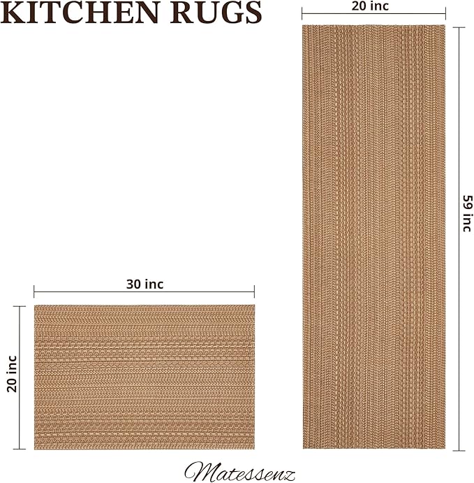 Kitchen Mats for Floor, 20"x30"+20"x59" Kitchen Rugs, Machine Washable Mats Boho Style, Absorbent Runner Rugs for Kitchen, Non-Slip, Durable, Easy Clean, Everyday Use