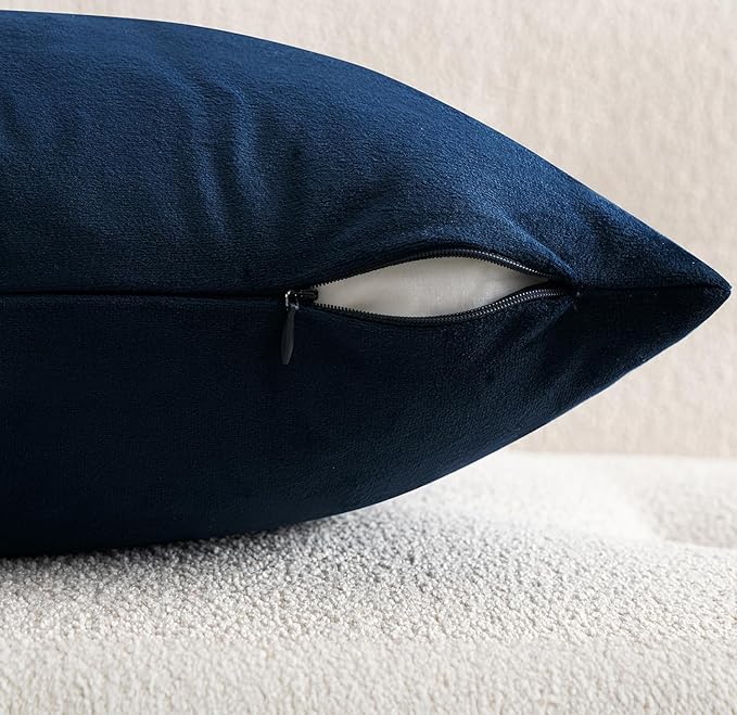 MIULEE 28x28 Inch Euro Sham Velvet Pillow Covers, Set of 2 Large Square Decorative Pillows -Dark Blue Super Soft for King Bed, Sofa, Couch, Accent Chairs with Hidden Zipper