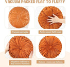 Round Throw Pillows Decorative Pleated Throw Pillows 15'' Diameter Accent Pumpkin Boho Chair Cushion for Couch Sofa Home Decoration(Burnt Orange,1 Pcs)