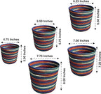 Planter Basket Set – 5-Piece Handwoven Jute Planter Basket for Home Decor, Nursery, or Indoor Plants (5'' to 8'' Diameter, 4.75'' to 7.75'' Height) – Fold & Wrinkle Free - Rainbow Stripe