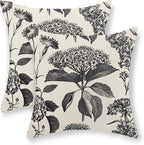 Black Pillow Covers 18x18 Set of 2 Vintage Boho Floral Hydrangea Herbs Botanical Throw Pillow Cover Outdoor Flower Decoration Pillowcase Linen Farmhouse Cushion Case Decorative for Couch Sofa