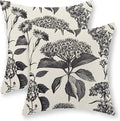 Black Pillow Covers 16x16 Set of 2 Vintage Boho Floral Hydrangea Herbs Botanical Throw Pillow Cover Outdoor Flower Decoration Pillowcase Linen Farmhouse Cushion Case Decorative for Couch Sofa