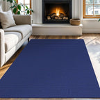KOZYFLY Washable Area Rug 4x6 ft Non Slip Rubber Backed Living Room Rugs Braided Woven Cotton Kitchen Rugs Indoor Entryway Rug Floor Carpet for Dining Living Room Bedroom, Royal Blue/Navy