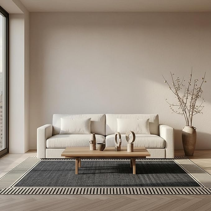 Nuloom Asha Dark Grey/Ivory, 5' x 8', Casual, Striped Border, Soft and Cozy, High Traffic, Stain Resistant, Easy Clean, Durable Area Rug for Indoor/Outdoor Patio, Deck, Porch, Garden, Courtyard