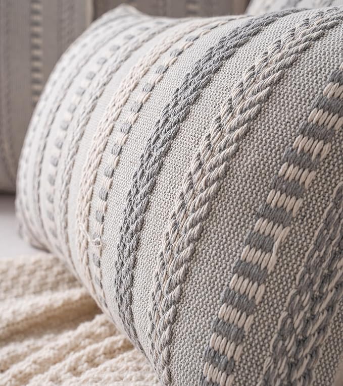 Boho Throw Pillow Covers 12x20 Inch Set of 2, Farmhouse Decorative Couch Pillow Cases, Grey Accent Pillows of Bed, Sofa Bedroom Living Room Home Decor Cushion Cover