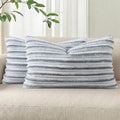 Pallene Faux Fur Plush Lumbar Throw Pillow Covers 12x20 Set of 2, Luxury Soft Fluffy Striped Decorative Pillow Covers for Sofa, Couch, Living Room, Ombre Grey