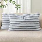 Pallene Faux Fur Plush Lumbar Throw Pillow Covers 12x20 Set of 2, Luxury Soft Fluffy Striped Decorative Pillow Covers for Sofa, Couch, Living Room, Ombre Grey