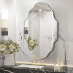 Scalloped Mirror for Bathroom - 24"x36" Silver Bathroom Mirror with Aviation Aluminum Alloy Frame & Shatter-Proof Glass for Living Room Bedroom Entryway, Brushed Silver Frame(x1)