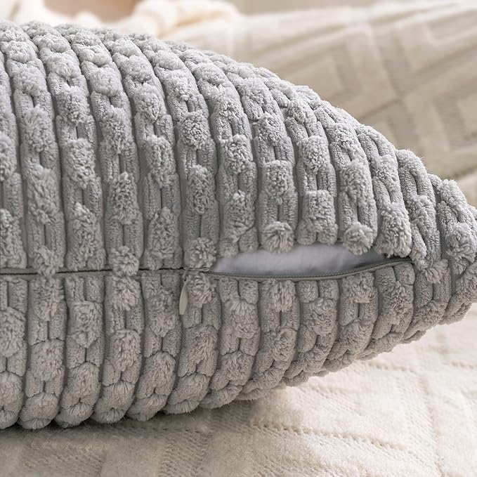 Set of 4 Grey Decorative Throw Pillow Covers 24x24 Inch Corduroy Pillow Covers for Bed Couch Sofa Living Room Soft Square Cushion Cases