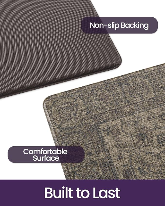 DEXI Kitchen Mats for Floor Cushioned Anti Fatigue, 23x59 Extra Large Wide Runner Rug Non Slip, Waterproof Soft Comfort Standing Rubber Padded, Brown