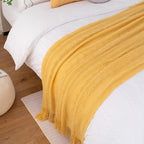 BATTILO HOME Mustard Throw Blanket with Fringe Geometric Bed Yellow Throws Summer Breathable Decorative Large Throw for Couch Sofa Indoor Outdoor (Yellow, 50"x60")
