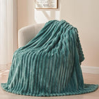 NEWCOSPLAY Super Soft King Blanket Light Teal Premium Silky Flannel Fleece 3D Ribbed Jacquard Lightweight Bed Blanket All Season Use (Light Teal Ribbed, King(90"x110"))