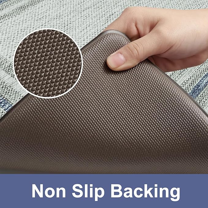 KIMODE Anti Fatigue Kitchen Mat 2PCS,Non-Skid Waterproof Kitchen Rugs,Farmhouse Kitchen Mat for Floor,Cushioned Comfort Foam Standing Mat for Floor,Office,Sink,Desk,Laundry,Blue and Gray
