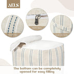 AELS Unstuffed Farmhouse Pouf Cover for Living Room, Boho Storage Bean Bag Cubes, Beige with Navy Blue Stitch Yarn Dyed Stripe Square Ottoman Pouf Foot Rest Footstool, 18"x18"x18", Cover ONLY