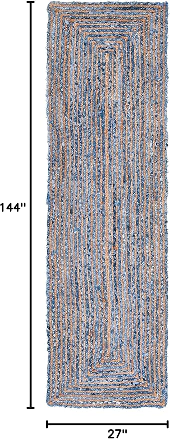 SAFAVIEH Cape Cod Collection Runner Rug - 2'3" x 12', Blue & Natural Brown, Handmade Jute & Cotton, Woven Braided Design (CAP202M)
