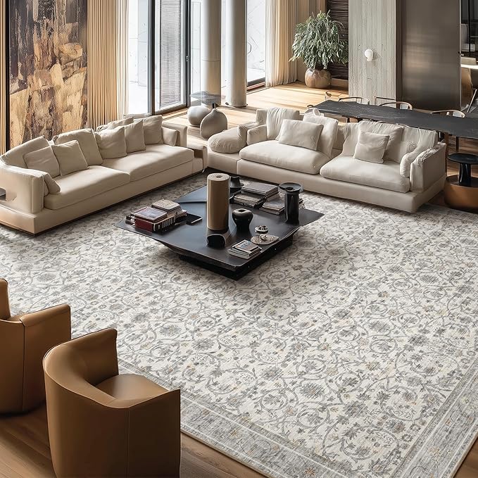 Washable Rugs for Living Room: 10x14 Area Rugs for Bedroom Ultral Soft Non-Slip Stain Resistant Vintage Boho Large Carpet for High-Traffic Dining Room - Farmhouse Decor