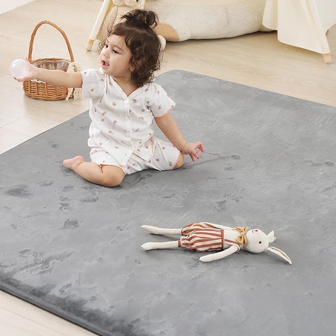 1.5" Thick Baby Play Mat for Floor, 79x79 Playpen Mat, Pro Soft Flannel Foam Mats Toddler Infant Kids Crawling for Nursery Rug Playroom Living Room Waterproof Easy Care Non-Slip (Dark Grey)