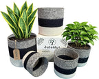 Planter Basket Set – 5-Piece Handwoven Jute Planter Basket for Home Decor, Nursery, or Indoor Plants (5'' to 8'' Diameter, 4.75'' to 7.75'' Height) – Wrinkle Free - Gray, Black & Natural Stripe