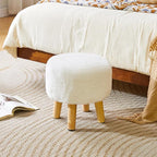 YMYNY Round Pouf Ottoman Small Foot Stool Faux Fur Foot Rest for Couch Modern Boho Footstools with Wood Legs for for Living Room Bedroom Office 12.6" D×12.6" W×12.6" H White UHBD035W