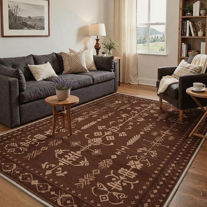 GENIMO Area Rug 2x3 Doormat, Machine Washable Low Pile Rugs, Small Retro Chenille Entryway Mat for Entrance, Hallway, Kitchen and Corridor, Coffee Brown