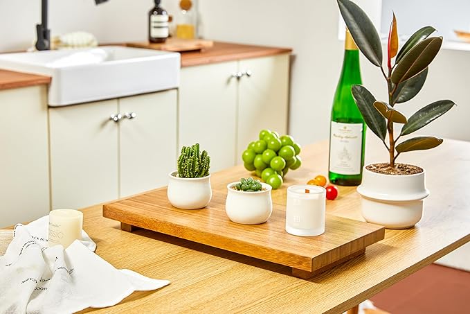 Large 16" Acacia Wood Riser Pedestal Stand – Farmhouse Wood Display Riser for Kitchen and Bathroom Décor - Counter Display, Plant Stand, Jewelry Holder, Vanity Tray, Candle Stand (L:16"x8"x1.57")