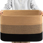 danpinera Large Woven Basket, 108L Large Blanket Basket for Living Room, Nursery, Cotton Woven Hamper for Toy Organizing & Laundry, 25’’*16’’*16’’ Gradient Linen